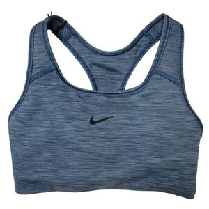 Nike Dri Fit Blue Spacedye Swoosh Racerback Medium Support Padded Sports Bra